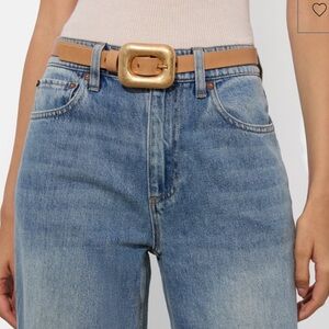 Alice + Olivia Tan Leather Belt with Gold Buckle